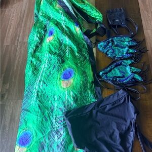 Peacock Sequin Bikini Green & Black dolls kill festival XL wings